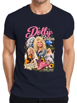 Zdjęcie produktu dla Dolly Parton, ikona country, piosenkarka, 1946-2026, koszulka męska "Rainbow Nashville", kolor granatowy, rozmiar XL