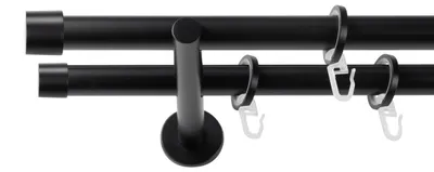 Produktbild von SN Deco Gardinenstange Brest, 19 mm, 2-läufig, Stahl, Komplett-Set mit Ringen, Auflageträger, 150 cm, schwarz
