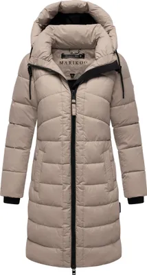 Produktbild von Marikoo Damen Wintermantel Steppmantel warm gefüttert abnehmbare Kapuze Kaltnäschen Light Taupe Gr. 36 - S