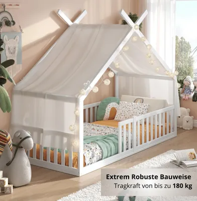 Image de Alavya Home Lit au sol DREAM 80x160 cm hêtre - set complet, blanc
