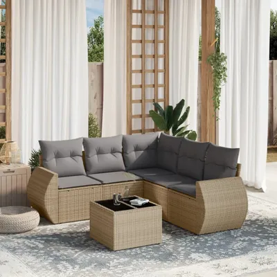 Produktbild von 6-tlg. Garten-Sofagarnitur mit Kissen Beige Poly Rattan 3253696