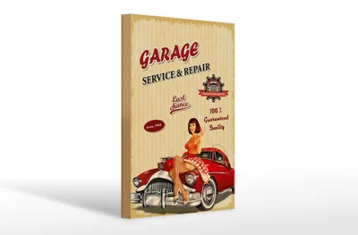 Produktbild von Holzschild Pinup Retro 20x30cm Garage Service Repair Auto