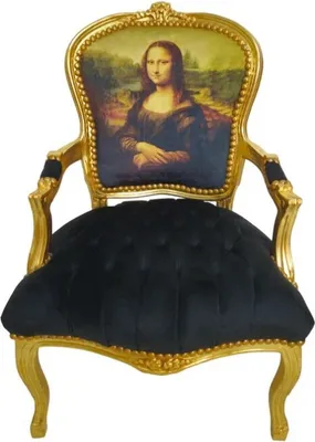 Produktbild von Barockstuhl Barock Stuhl Salon Salonstuhl Armlehne Schwarz Gold Stoff Esszimmer Wohnzimmer Büro Flur Design Style Klassisch Premium Luxus Modern