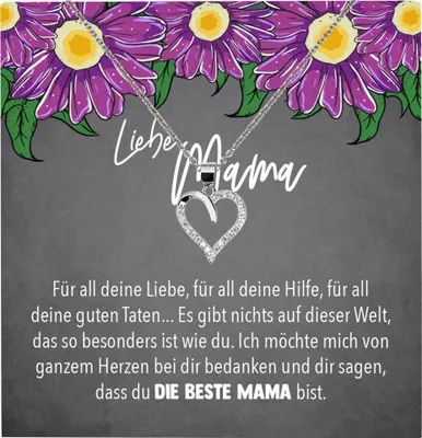 Produktbild von 22Feels Echt Silber Halskette - Mama Geschenk Mutter Frauen Schmuck Set Muttertag Geburtstag Weihnachten - Herz Anhänger, Karte