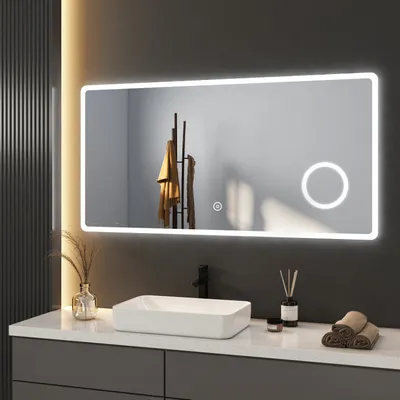 Produktbild von Heilmetz Badspiegel mit Beleuchtung 120x60cm, LED Badezimmerspiegel mit Touch-schalter und 3-Fach Vergrößerung, Badspiegel mit Kaltweißes Licht IP44
