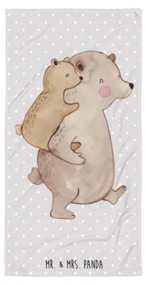 Produktbild von Mr. & Mrs. Panda Handtuch Papa Bär - Grau Pastell - Geschenk, Strandtuch, Großes Badehandtuch, Geburtstag, Vater, Muttertag, Strandlaken, Frottee-Handtuch, Vatertag