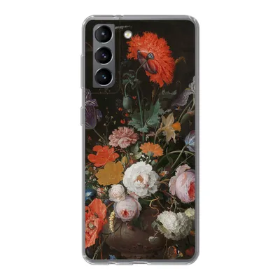 Produktbild von MuchoWow® Handyhülle Schutzhülle Hülle für Samsung Galaxy S21 Stilleben mit Blumen und einer Uhr - Gemälde von Abraham Mignon Silikon Softcase Handy Hülle - Softcase