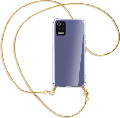 Produktbild von Handykette Backcover-Schutzhülle mit Band (Metall goldfarben) für LG K52 / K62 / Q52 - goldfarbene Kette Snake