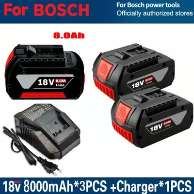 Produktbild von 18V Akkupaket für Elektrowerkzeuge - Li-Ion Akku mit Ladegerät - 8,0Ah Hochleistung - 3 Akkus + 1 Ladegerät - Ersatz für BAT622 BAT618G GBA 18V - 8.0AHx3-ChargerX1