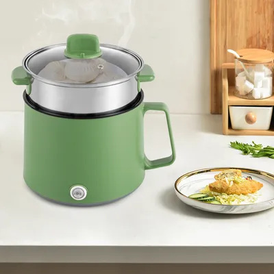 Image de 1.7L multicuiseur électrique portable anti-adhésif avec cuiseur vapeur, double contrôle de puissance pot pour stir-fry, cuiseur ramen vert
