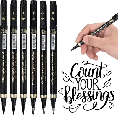 Image de 6 Crayons de calligraphie Pinceau Fin Super Fin Noir Rechargeable