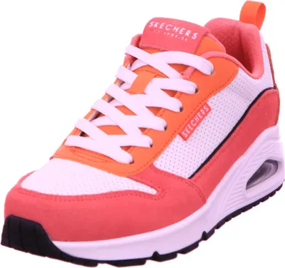 Produktbild von Skechers Damen Low Sneaker TWO MUCH FUN Weiß-Rosa-Orange Leder-Synthetik Größe: 38