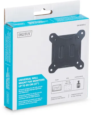 Produktbild von Digitus Universelle Wandhalterung für Monitore bis 81 cm (32"), 18 kg, 68,6 cm (27"), 75 x 75 mm, 100 x 100 mm, Schwarz
