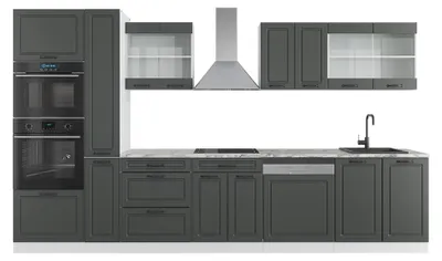 Obrázok produktu pre Kuchynská linka Vicco R-Line Antracitový vidiecky dom/biela 350 cm s vysokou skriňou, AP mramor, Model 49479