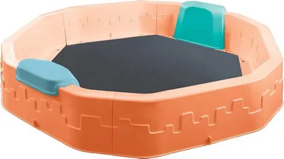 Produktbild von Sandkasten Sandbox Sandkiste 150x150x25 cm mit Bodenplane u. Abdeckung zwei Sitzen modular Kindersandkasten Sandspielzeug Kunststoff orange