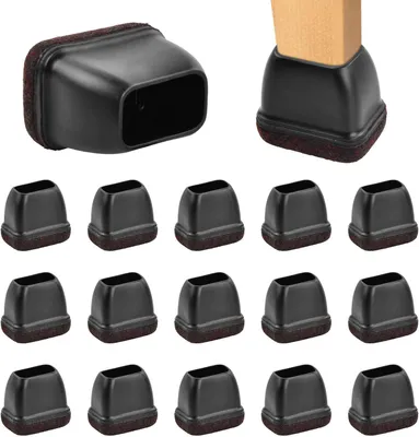 Produktbild von 16 Stück Stuhlbeinkappen mit Filz, rechteckige schwarze Schutzkappen für Stuhlbeine