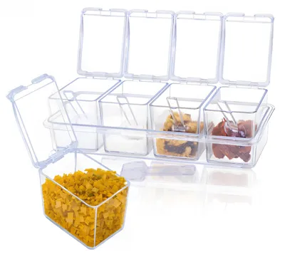 Image de Boîtes transparentes pour herbes, lot de 4, avec couvercle et cuillère, pour la cuisine