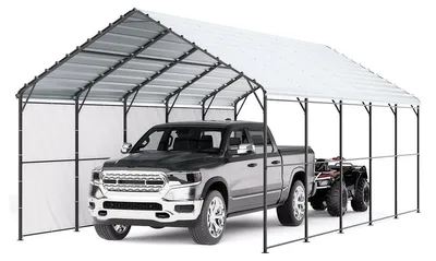 Produktbild von VEVOR Schwerlast-Metall-Carport, 12' x 20' Outdoor-Carport mit verzinktem Stahlrahmen und Dach, Autozelt-Garage mit abnehmbaren Seitenwänden, multifunktionale Autoschutzhütte für Pickup, Boot, Auto und Traktoren, 13 x 26 ft