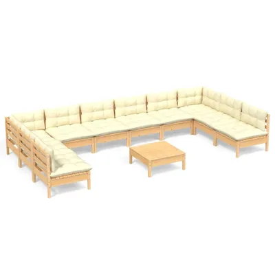 Produktbild von vidaXL 11-tlg. Garten-Lounge-Set mit Creme Kissen Massivholz Kiefer