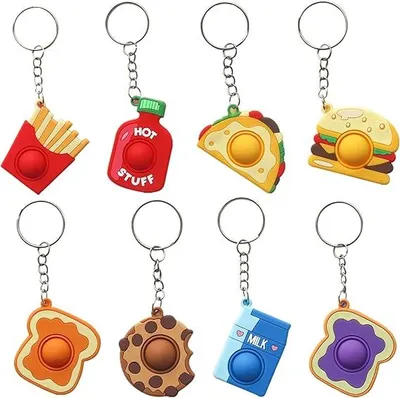 Produktbild von Mini Squeeze Pop Bubble Fidget, 8 Stück Silikon Schlüsselbund Toys, Snack-Spielzeug, Kinder Erwachsene Autismus Stress Relieving Schlüsselanhänger