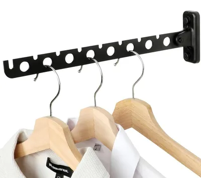 Produktbild von Klappbarer Kleiderhaken Wandmontage, Edelstahl Garderobenhaken schwarz, platzsparender Wandhaken mit 8 Haken für Bad, Schlafzimmer und Flur