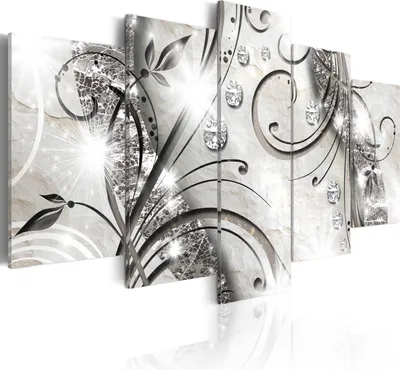 Produktbild von Leinwandbilder Abstrakt 200x100 cm Vlies Leinwandbild 5 tlg Kunstdruck modern Wandbilder XXL Wanddekoration Design Wand Bild - Brillante Ornament beige schwarz silber a-A-0051-b-m