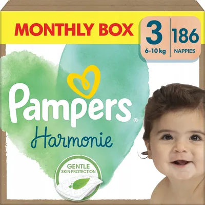 Produktbild von Pampers® Windeln Harmonie™ Größe Gr.3 (6-10 kg) für Babys und Kleinkinder (4-18 Monate), 186 St.
