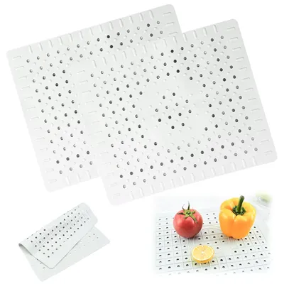 Productafbeelding van Afwasmatten, 2 stuks, rubberen afwasmatten, 31 x 26 cm, afwasmat, afdruipmat, rechthoekige afwasmat, keukenafwasmat, afdruipmat voor de badkamer (grijs)