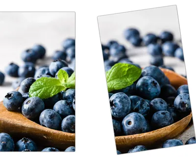 Produktbild von Spritzschutz Herdabdeckplatte Schneidebrett aus Glas Heidelbeeren auf Löffel 2-Teilig (60x52cm)