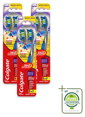 Produktbild von 3 x Colgate 360° Advanced Tandenborstel - Medium - Großpackung - 3 Stücke