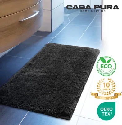 Produktbild von casa pura Badematte Sky, Badezimmerteppich extra flauschig, rutschfest & waschbar viele Größen & Farben, Mikrofaser Badteppich - Schwarz, 60x100 cm