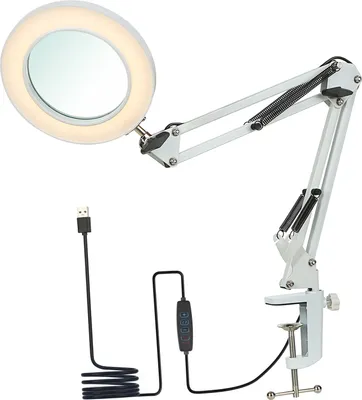 Produktbild von Tomshine Flexible Clamp-on Tischlampe mit 8x Lupe Schwenkarm Dimmbare LEDs Schreibtischleuchte 3 Farbmodi und 10 Helligkeitsstufen Lesen Arbeiten Studieren Licht