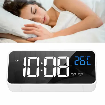 Produktbild von Digitaler Wecker mit LED, Temperaturanzeige, Sprachsteuerung & Snooze, 4 Helligkeitsstufen, weiß