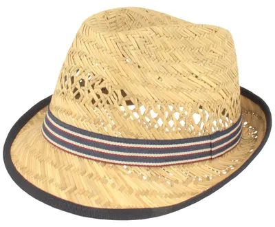 Kinderstrohhut Trilby mit gestreifter Garnitur von Hut Breiter in beige