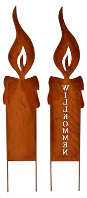 Produktbild von Gartenstecker Kerze Willkommen (2er Set), H: 69 cm, Rostdeko