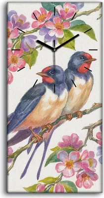 Produktbild von Küchenuhr Bürouhr Leinwand Uhr 30x60 Malerei Tiere Vögel Blumen Zweig Kunst - schwarze Hände