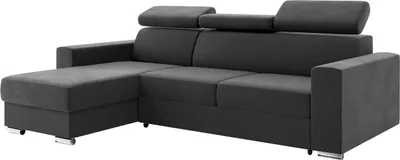 Produktbild von MEBLINI Schlafcouch mit Bettkasten - Ecksofa mit Schlaffunktion - Sofa mit Relaxfunktion und Kopfstützen - Couch L-Form - Eckcouch - Wohnlandschaft - VOSS - 242x168x79cm Links - Dunkelgrau Samt
