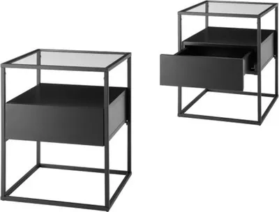 Produktbild von Beistelltisch "EVORA" aus Glas, Metall, Holz in schwarz. Abmessungen (BxHxT) 43x54x43 cm