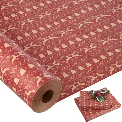 Produktbild von 3mx43cm Geschenkpapier Weihnachten Rolle, Weihnachtspapier Rolle Kraftpapier Geschenkpapier Weihnachtsgeschenkpapier für Geschenkverpackung Weihnachte