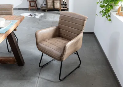 Produktbild von MASSIVMOEBEL24 Stuhl Echtleder 62x62x84 beige IRON LABEL #05