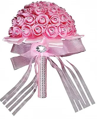 Kunstblumen-Brautstrauß, rosa Rosen, 20 cm Ø, mit Strass und Lichtpunkten