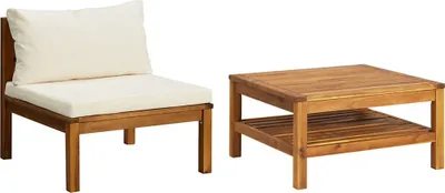 Produktbild von vidaXL 2-tlg. Garten-Sofagarnitur mit Cremeweißen Kissen Akazienholz
