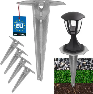 Image de KOTARBAU® 4 pcs. Piquet de terre Douille à enfoncer pour éclairage de jardin 175 mm acier galvanisé Piquet de terre Ancrage de sol Support de sol à enfoncer pour lampes de jardin Douille de sol à enfoncer Douille de sol Ancre