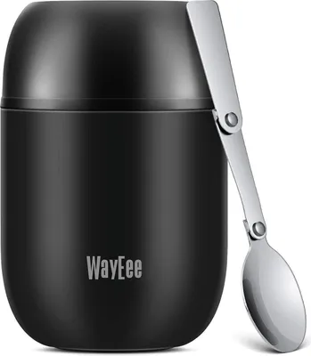 Produktbild von Thermobehälter Edelstahl mit Löffel 450ml Warmhaltebehälter Schwarz
