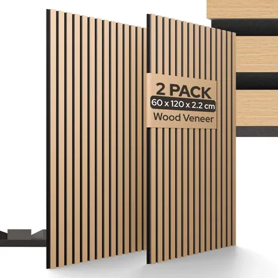 Obrázek produktu pro Akustické panely AREBOS dub 120x60 - sada 2 žaluziových panelů pohlcujících zvuk na stěny a stropy pro zlepšení akustiky místnosti