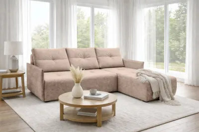 Produktbild von AX LIVING Ecksofa Damascus Creme mit Schlaffunktion Bettkasten Schlafsofa 212 cm rechts