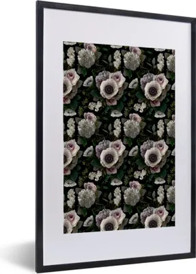 Produktbild von MuchoWow® MuchoWow® Gerahmtes Poster Blumen - Anemone - Rosen 40x60 cm - Poster mit zchwarzem Bilderrahmen - Poster in Rahmen