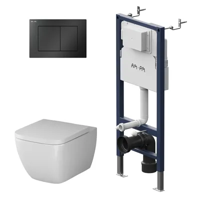 Produktbild von AM.PM WC-Komplettset Gem mit Vorwandelement und schwarzer Betätigungsplatte – IIS90238.GA1700