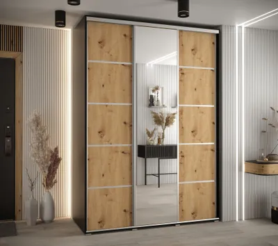 Obrázok produktu pre Šatníková skriňa ASIRI 5 - 180/60 cm, čierna / dub artisan / strieborná