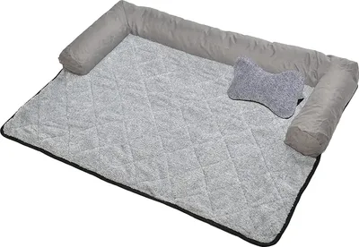 Produktbild von RAIKOU Hundebett PlüschWaschbares Hundedecke Rutschfest Hunde Bett für Sofaschutz Tier mit Kissen Hellgrau Melange 115x90 cm